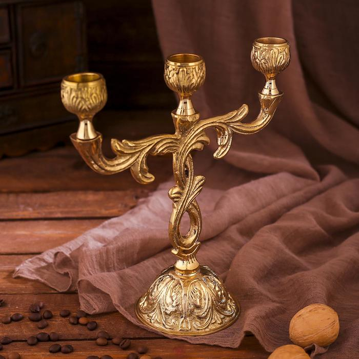 Подсвечник латунь на 3 свечи "Завитки" 21х8,5х19,5 см