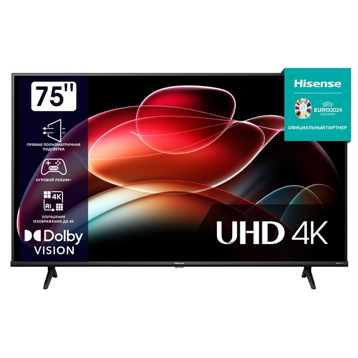 Телевизор Hisense 75A6K, 75 Телевизор Hisense 75A6K, 75", 3840x2160, DVB-T2/C/S2, HDMI 3, USB 2, Smart TV, чёрный