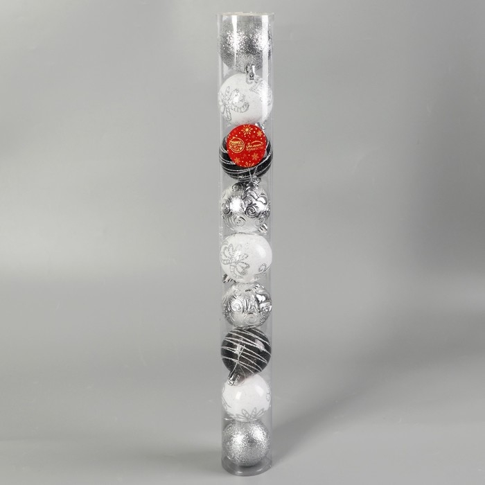 Набор шаров пластик d-6 см, 9 шт Набор шаров пластик d-6 см, 9 шт "Мелодия" орбита узор элит серебро, микс