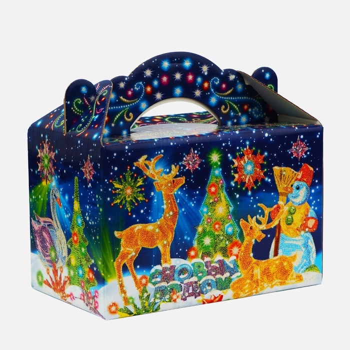 Новый год. Подарочная коробка  Новый год. Подарочная коробка "Неон.Инсталяция" новогодняя Чемоданчик средний 20 x 12 x 19 см.