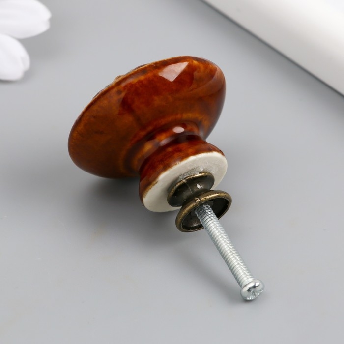 Ручка для шкатулки керамика, металл Ручка для шкатулки керамика, металл "Цветок" кофе 3,9х3,9х3,1 см