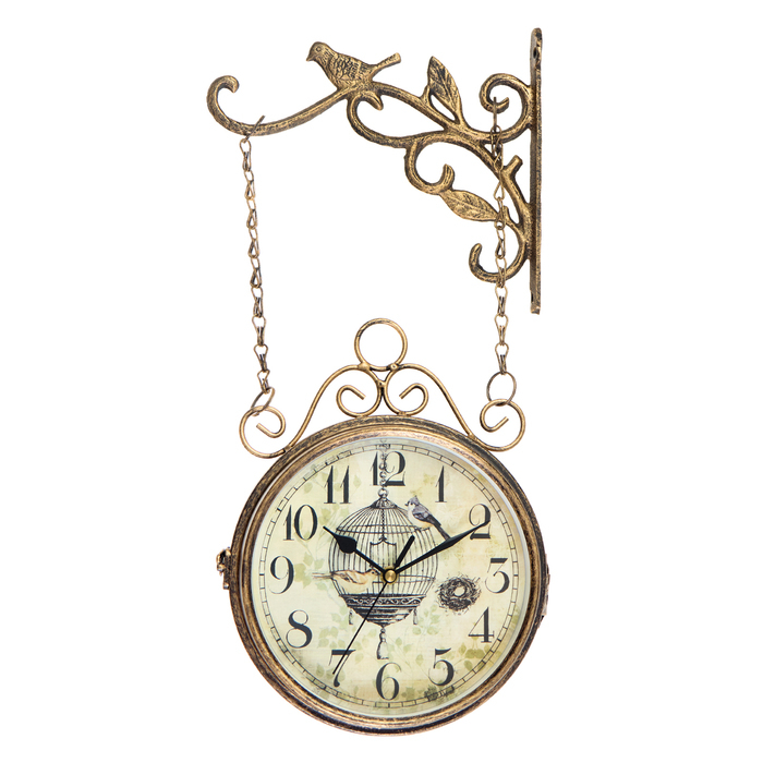 Часы настенные двусторонние, на подвесе Часы настенные двусторонние, на подвесе "Птичка в клетке", плавный ход, d-17 см, 23 х 44 см