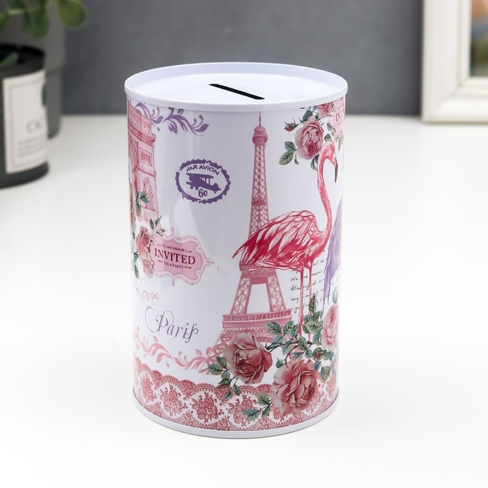 Копилка металл банка Копилка металл банка "Фламинго, цветы и Париж" МИКС 12х8х8 см