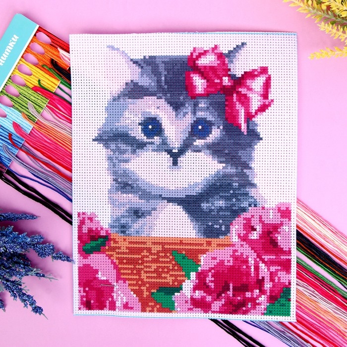 Вышивка крестиком «Котик в корзинке», набор для творчества, 25 х 20 см Вышивка крестиком «Котик в корзинке», набор для творчества, 25 х 20 см