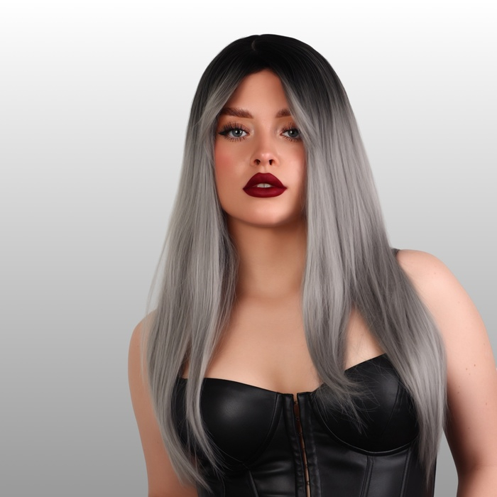 Парик искусственный, с чёлкой, имитация кожи, 60 см, цвет чёрный/пепельный Парик искусственный, с чёлкой, имитация кожи, 60 см, цвет чёрный/пепельный