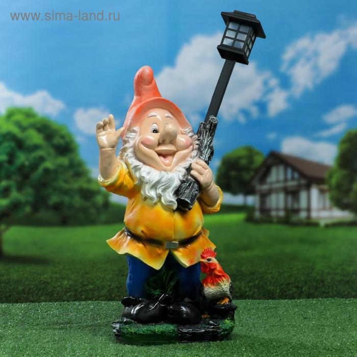 Садовый фонарь  Садовый фонарь "Гном с фонарем и петухом" 31х23х56см