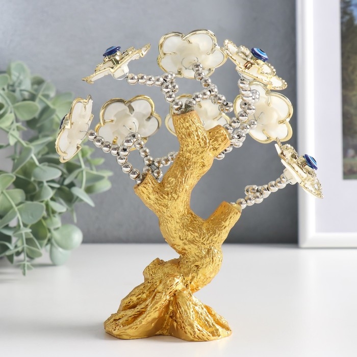 Сувенир от сглаза "Цветущее дерево" золото, белый 13х5х18 см