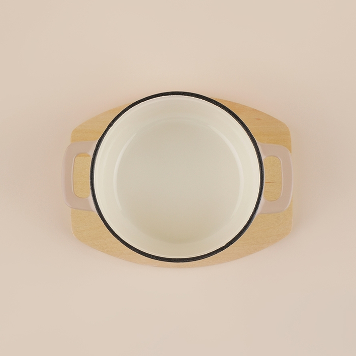 Кастрюля чугунная с эмалированным покрытием SL Home, d=14 см, h=7 см, на деревянной подставке, индукция, цвет бежевый