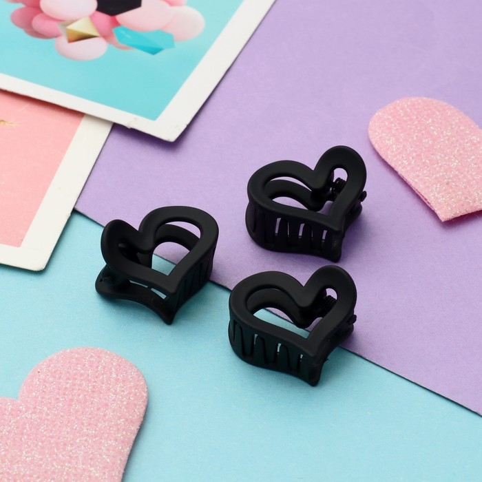 Краб для волос  Краб для волос "Ариэлла" (набор 6 шт) сердце, 2,5 см, чёрный