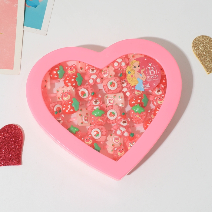 Кольца детские набор 36шт «Выбражулька» земляничка, форма МИКС, цвет бело-розовый, б-р Кольца детские набор 36шт «Выбражулька» земляничка, форма МИКС, цвет бело-розовый, б-р