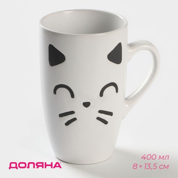 Кружка керамическая Доляна «Кот белый», 400 мл, цвет белый Кружка керамическая Доляна «Кот белый», 400 мл, цвет белый