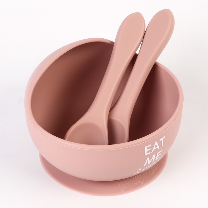 Тарелка детская на присоске и столовые приборы M&B, цвет пыльная роза Тарелка детская на присоске и столовые приборы M&B, цвет пыльная роза