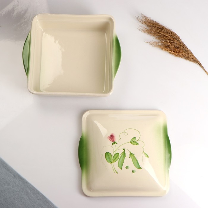 Емкость для запекания Емкость для запекания "Тетра с крышкой" 2,5л / 29х24х11,5см, горошек