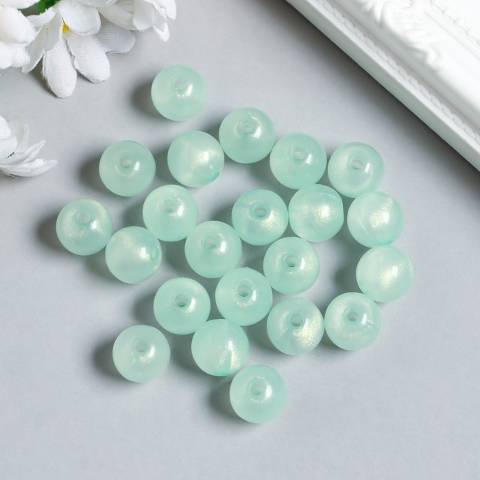 Бусины пластик Бусины пластик "Шарики светло-зелёные с блёстками" светятся в темноте 20 гр d=1,2 см