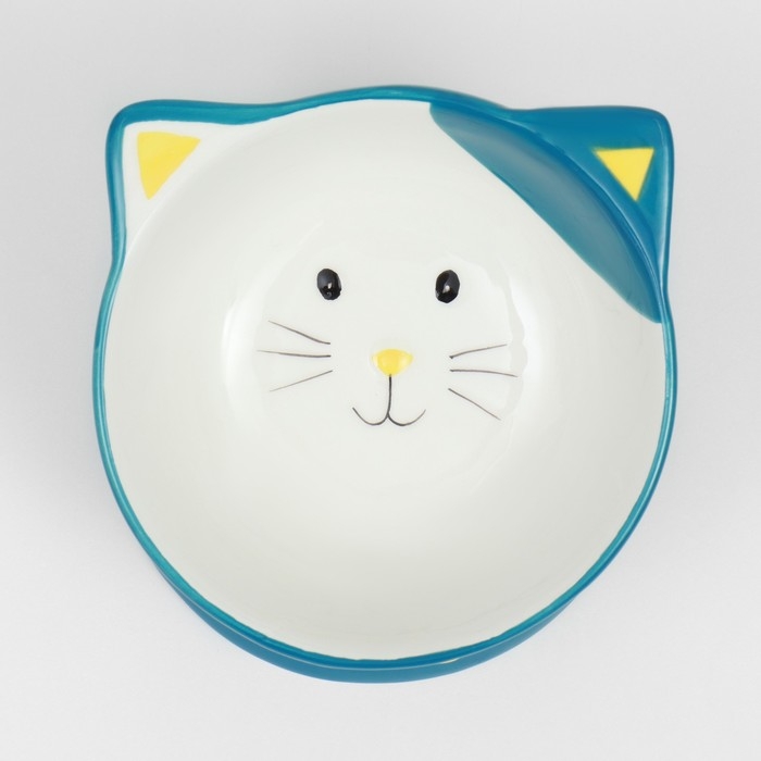 Миска керамическая  Миска керамическая "Киса" на подставке-лапках 200 мл  13 х 12 х 8 см, голубая