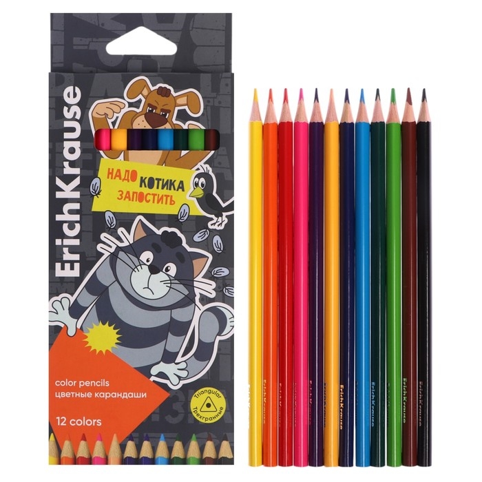 Карандаши 12 цветов ErichKrause Карандаши 12 цветов ErichKrause "Простоквашино", дерево, трехгранные, европодвес