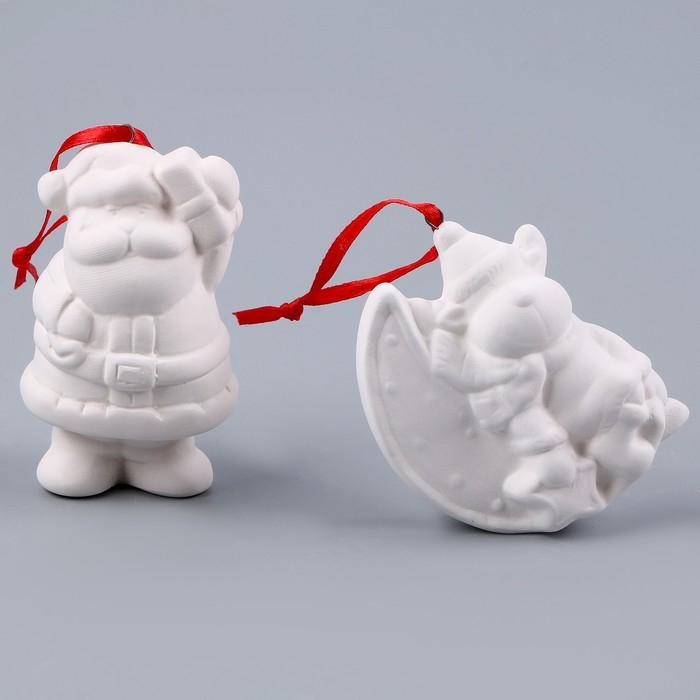 Набор ёлочных украшений под раскраску «Волшебный», 4 шт., с подвесом, кисть Набор ёлочных украшений под раскраску «Волшебный», 4 шт., с подвесом, кисть