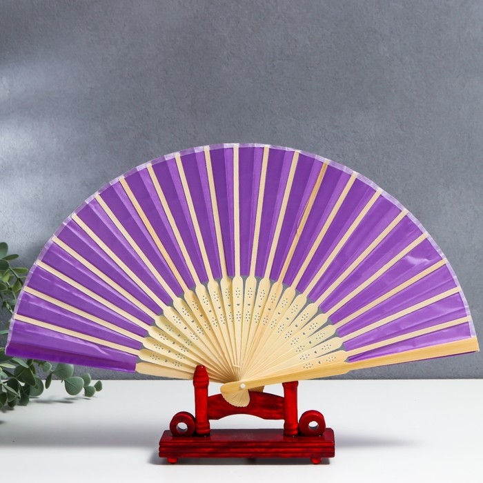 Веер бамбук, текстиль h=21 см  Веер бамбук, текстиль h=21 см "Моноцвет" в коробке, фиолетовый