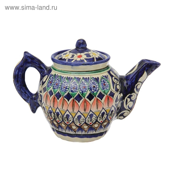 Чайник Риштанская Керамика Чайник Риштанская Керамика "Узоры", 700 мл, синий