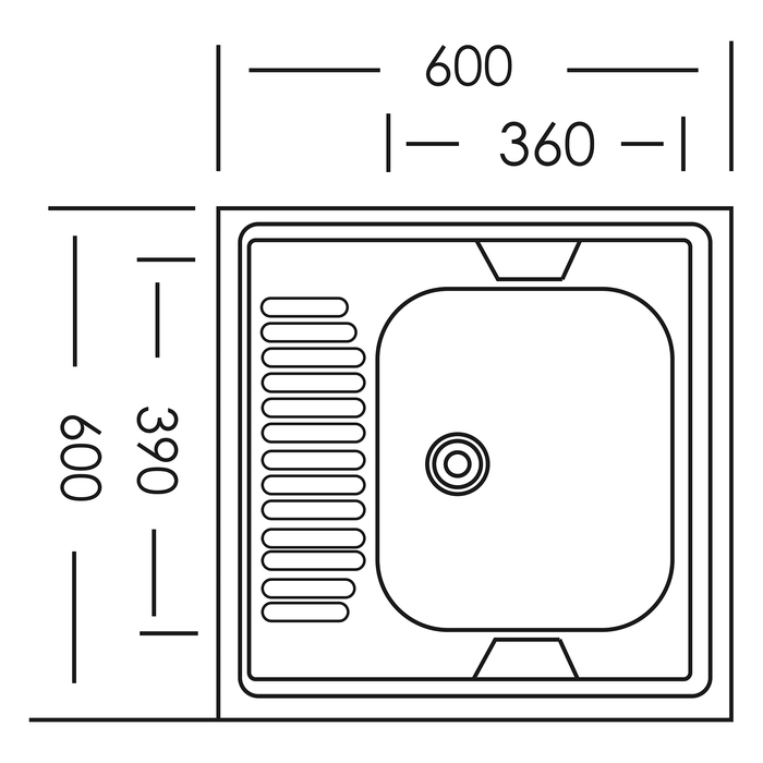Мойка кухонная  Мойка кухонная "Владикс", накладная, без сифона, 60х60 см, правая, нержавеющая сталь 0.4 мм