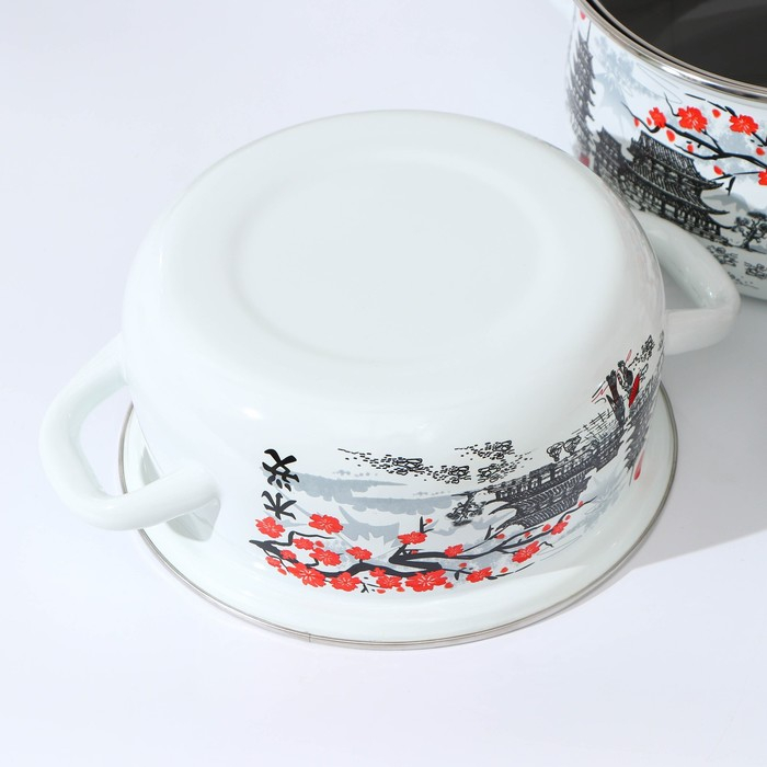 Набор эмалированных кастрюль «Ветка сакуры», 3 предмета: 1,5 л, 2 л, 3 л, индукция Набор эмалированных кастрюль «Ветка сакуры», 3 предмета: 1,5 л, 2 л, 3 л, индукция