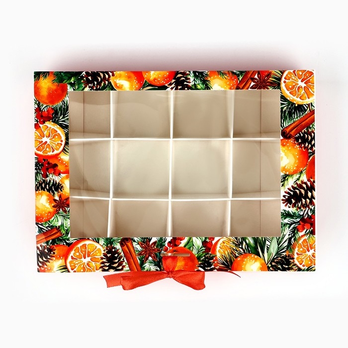 Коробка под 12 конфет с ячейками «Аромат праздника» 18.8 х 13.5 х 3.5 см, Новый год Коробка под 12 конфет с ячейками «Аромат праздника» 18.8 х 13.5 х 3.5 см, Новый год