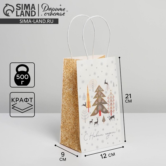 Пакет подарочный новогодний крафтовый «Сказка», 12 х 21 х 9 см, Новый год Пакет подарочный новогодний крафтовый «Сказка», 12 х 21 х 9 см, Новый год