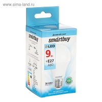 Лампа cветодиодная Smartbuy, E27, A60, 9 Вт, 4000 К, дневной белый свет