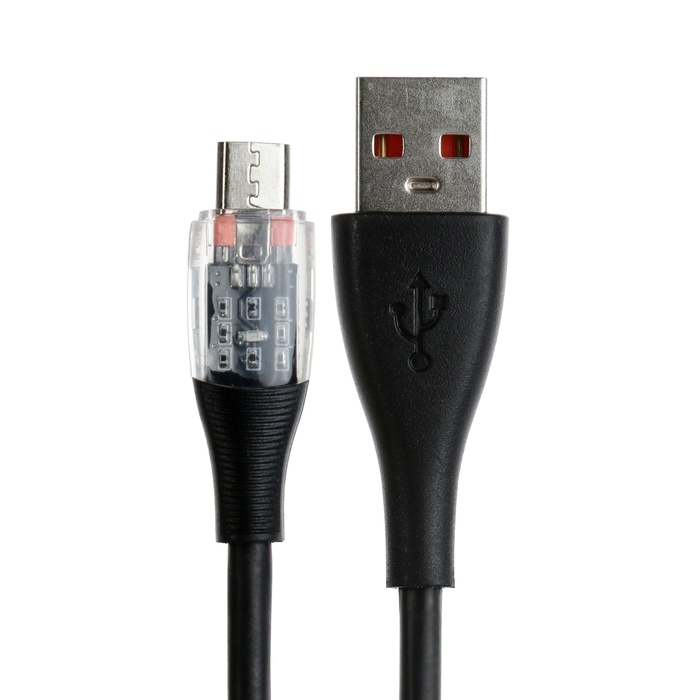 Кабель, 2 А, MicroUSB  - USB, прозрачный, TPE оплётка, 1 м, чёрный Кабель, 2 А, MicroUSB  - USB, прозрачный, TPE оплётка, 1 м, чёрный