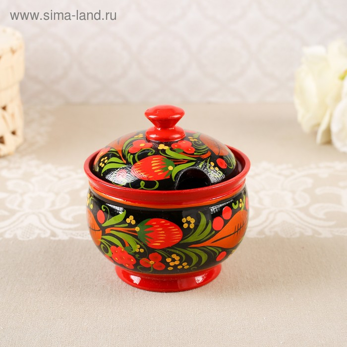 Сахарница, с ложкой, 10×9 см, хохлома