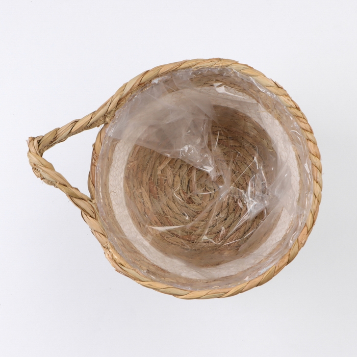 Кашпо плетеное  Кашпо плетеное "Танзания" с ручкой, 21,5х21,5х18,8 см, натуральный, белый