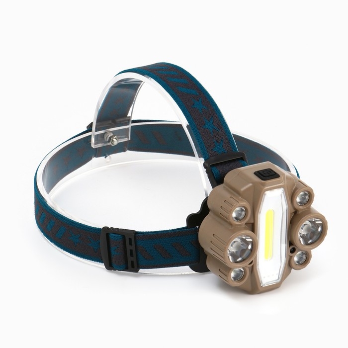 Фонарь налобный аккумуляторный, 13 Вт, 4000 мАч, 5 В, COB + T6. 7 режимов, датчик движения