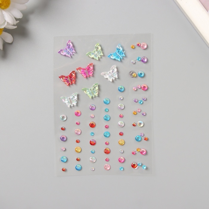 Наклейка пластик стразы Наклейка пластик стразы "Полёт бабочки" цветная 11х7,8 см МИКС