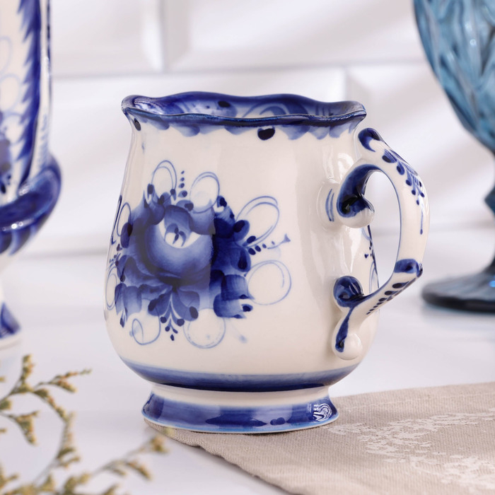 Кружка "Утро Хозяйка", 0,3 л, 11х12 см, гжель, фарфор