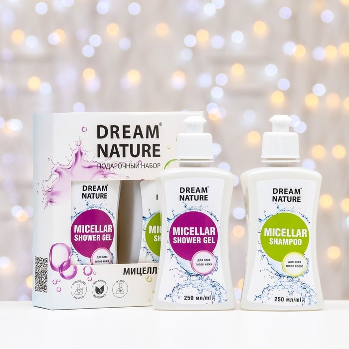 Подарочный набор косметики мицеллярный DreamNature:шампунь для волос, 250 мл+ гель для душа, 250 мл Подарочный набор косметики мицеллярный DreamNature:шампунь для волос, 250 мл+ гель для душа, 250 мл