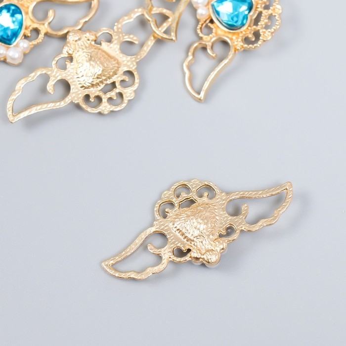 Декор для творчества металл, пластик Декор для творчества металл, пластик "Крылатое сердце. Топаз" золото набор 5 шт 4х2 см