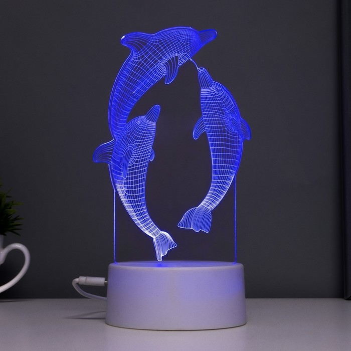 Светильник сенсорный  Светильник сенсорный "Дельфины" LED 7 цветов USB/от батареек белый RISALUX