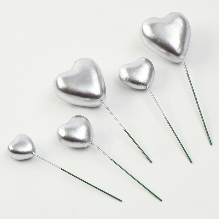Набор топперов «Сердечки», 12 см, цвет серебро Набор топперов «Сердечки», 12 см, цвет серебро