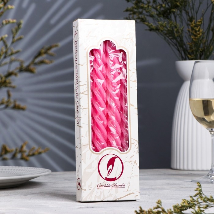 Набор свечей витых, 2,3х 24,5 см, 5 ч, 50 г, 4 штуки, тёмно-розовая Набор свечей витых, 2,3х 24,5 см, 5 ч, 50 г, 4 штуки, тёмно-розовая