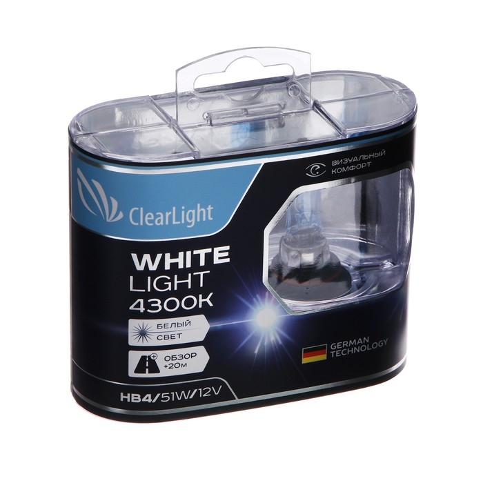 Лампа автомобильная Clearlight WhiteLight, HB4, 12 В, 51 Вт, набор 2 шт Лампа автомобильная Clearlight WhiteLight, HB4, 12 В, 51 Вт, набор 2 шт