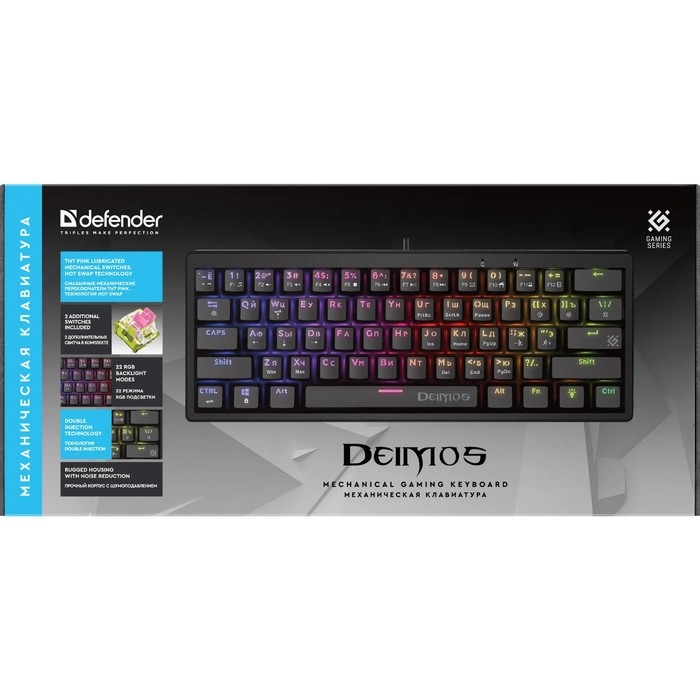 Клавиатура Defender GK-303,игровая,проводная, механическая,подсветка,104 клавиши,USB,черная Клавиатура Defender GK-303,игровая,проводная, механическая,подсветка,104 клавиши,USB,черная