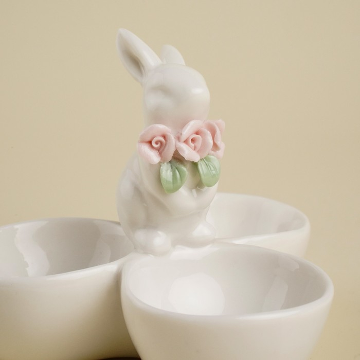 Менажница керамическая SL Home «Кролик», 3 ячейки, 30 мл, 11,5×9,5 см, цвет белый