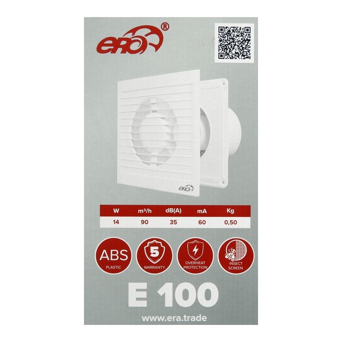 Вентилятор вытяжной ERA E 100-02, 160x160 мм, d=100 мм Вентилятор вытяжной ERA E 100-02, 160x160 мм, d=100 мм