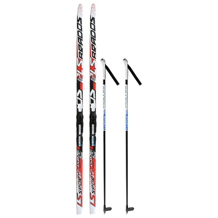 Комплект лыжный: пластиковые лыжи 150 см без насечек, стеклопластиковые палки 110 см, крепления NNN, цвета МИКС