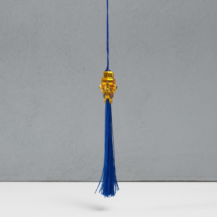 Подвеска текстиль, пластик "Китайский лев" синяя 2х4х14 см