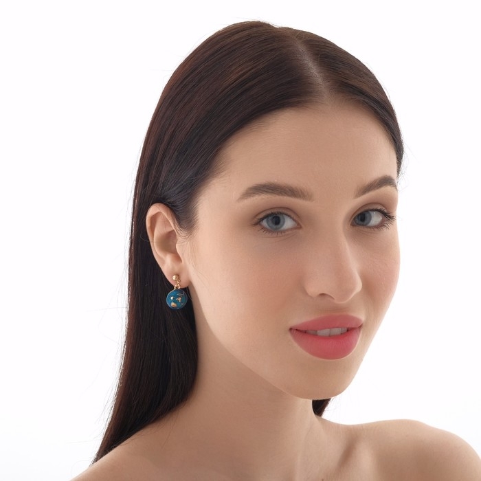 Серьги эмаль &laquo;Ночь&raquo; самолёт, цвет сине-зелёный в золоте