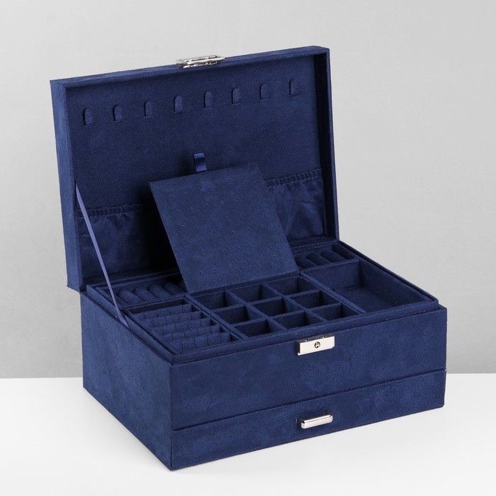 Подставка для украшений «Шкатулка» 2-х уровневая, флок, 24,5×17×12 см, цвет синий Подставка для украшений «Шкатулка» 2-х уровневая, флок, 24,5×17×12 см, цвет синий