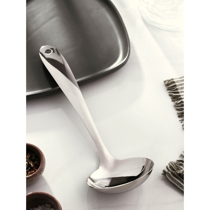 Ложка разливательная из нержавеющей стали Доляна Everyday, 29×9 см, толщина 3 мм Ложка разливательная из нержавеющей стали Доляна Everyday, 29×9 см, толщина 3 мм