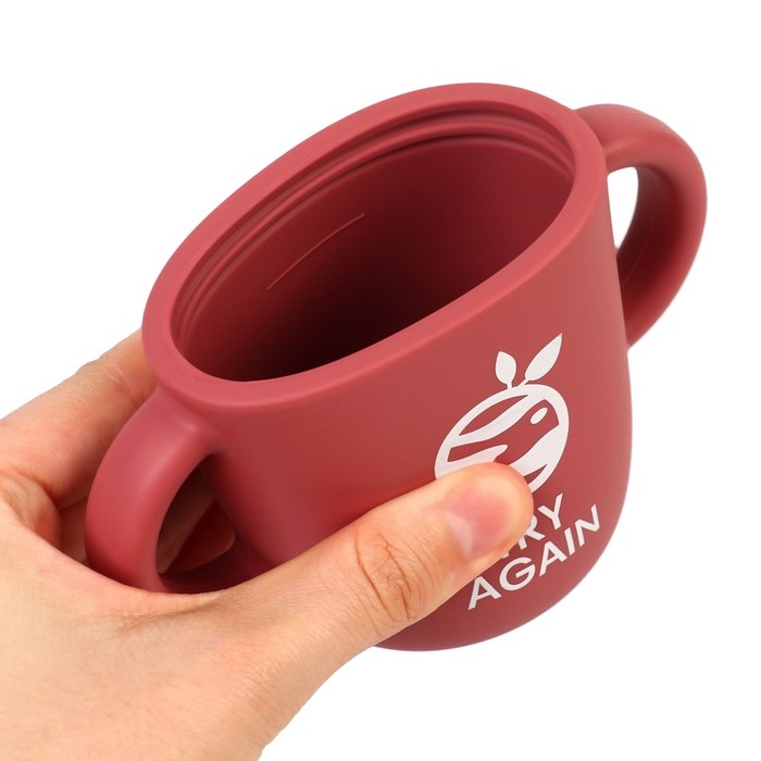 Поильник с трубочкой детский силиконовый «Try again», 200 мл., с ручками, цвет вишневый Поильник с трубочкой детский силиконовый «Try again», 200 мл., с ручками, цвет вишневый