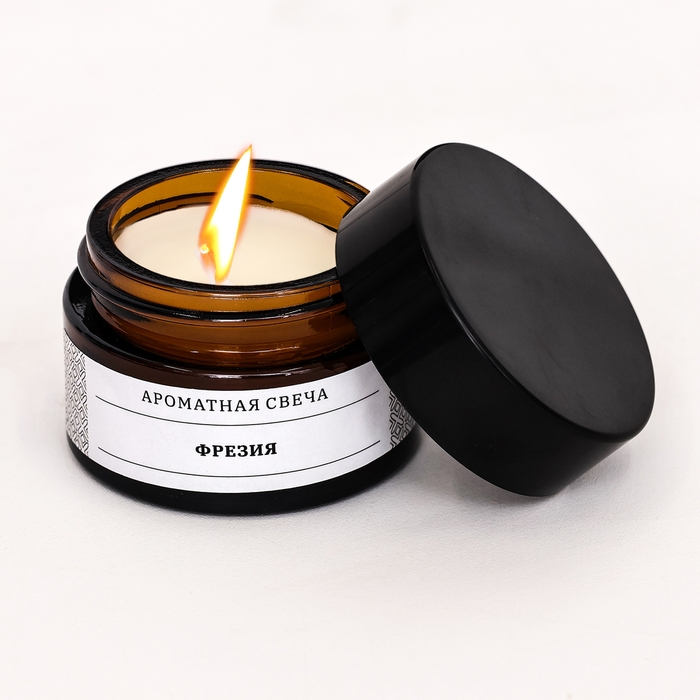 Свеча ароматическая в банке  Свеча ароматическая в банке "Фрезия", соевый воск, 12 г